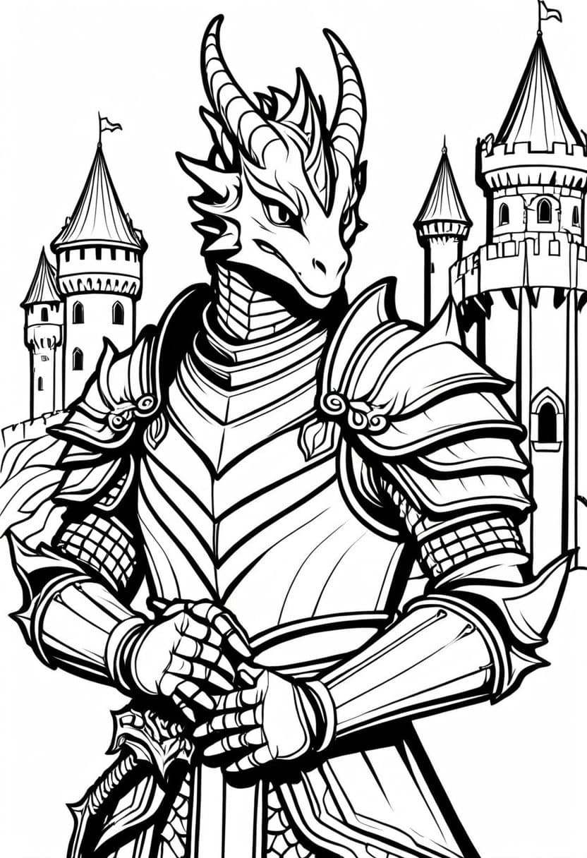 Armored Dragon Knight — free printable coloring page to download and print