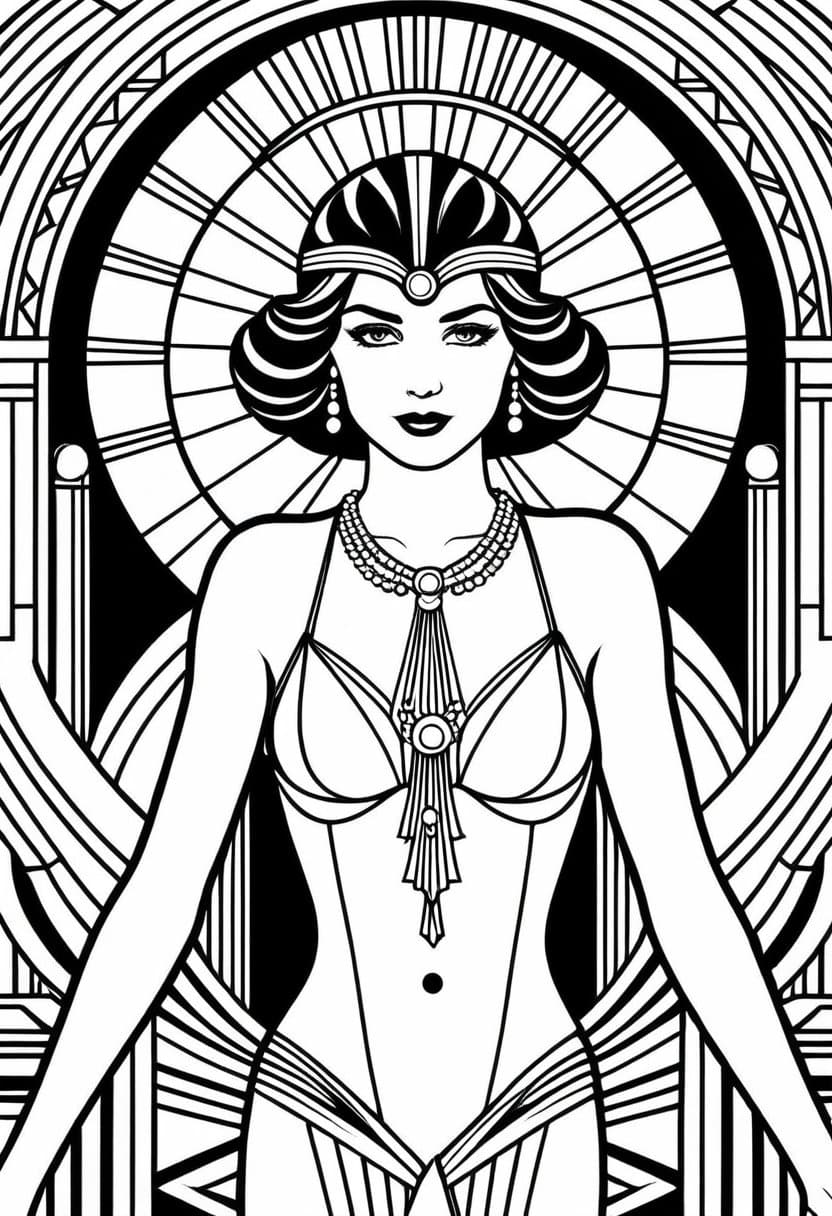 Art Deco Goddess — free printable coloring page to download and print