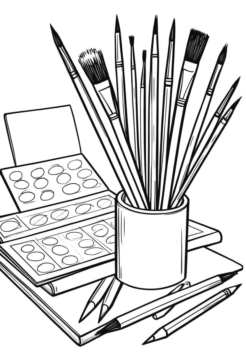 Art Supplies for Creativity — free printable coloring page to download and print