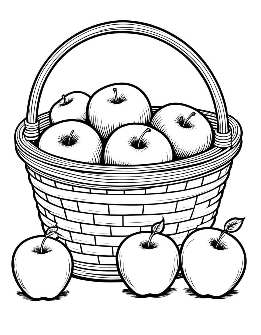 Autumn Apple Harvest Basket — free printable coloring page to download and print
