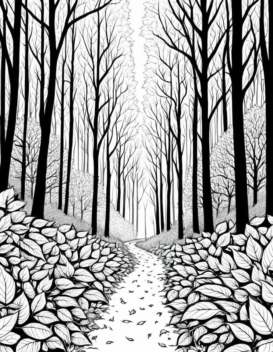 Autumn Forest Path — free printable coloring page to download and print