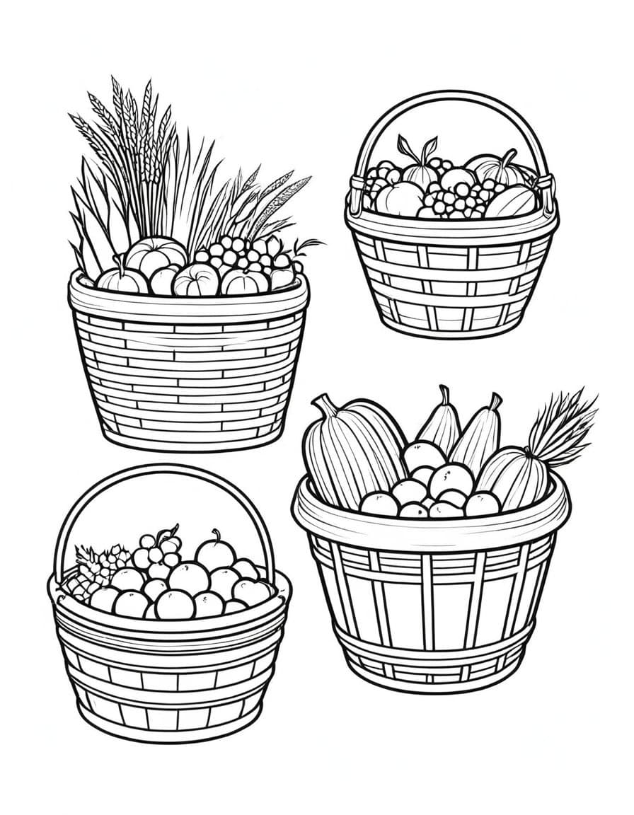 Autumn Harvest Baskets — free printable coloring page to download and print