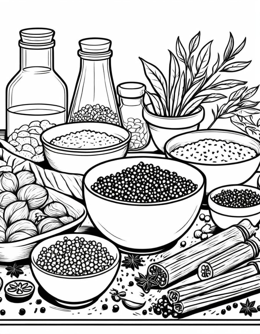 Autumn Herbs Spices Collection — free printable coloring page to download and print