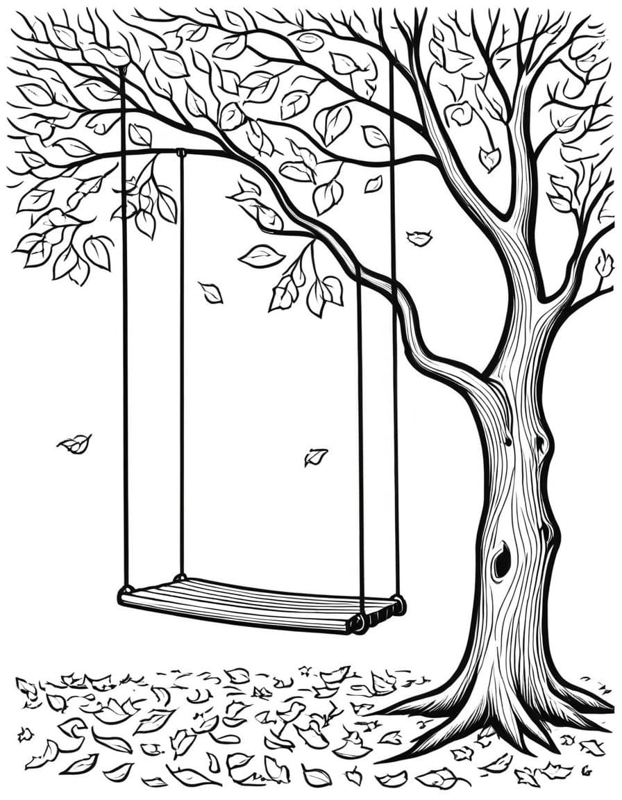 Autumn Swing Adventure — free printable coloring page to download and print