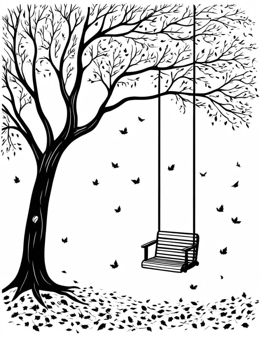 Autumn Swing Chill — free printable coloring page to download and print