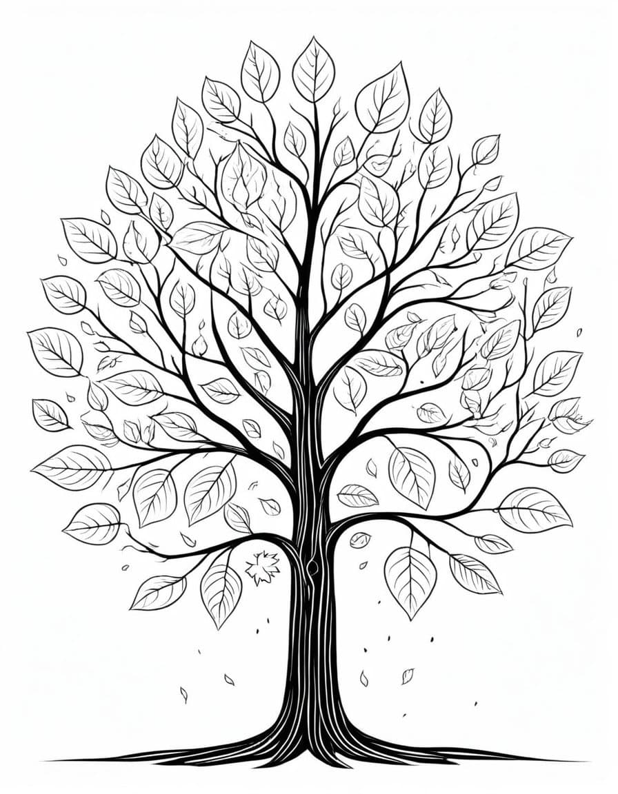 Autumn Tree Blossom — free printable coloring page to download and print