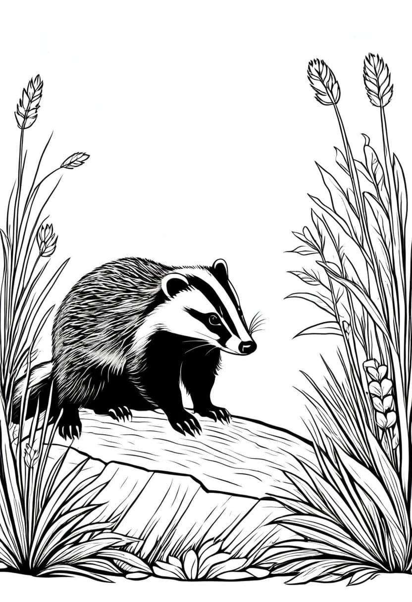 Badger in the Wild — free printable coloring page to download and print