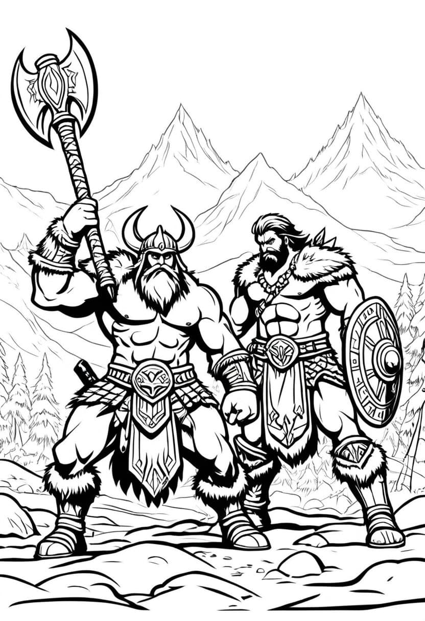 Barbarian Battle — free printable coloring page to download and print