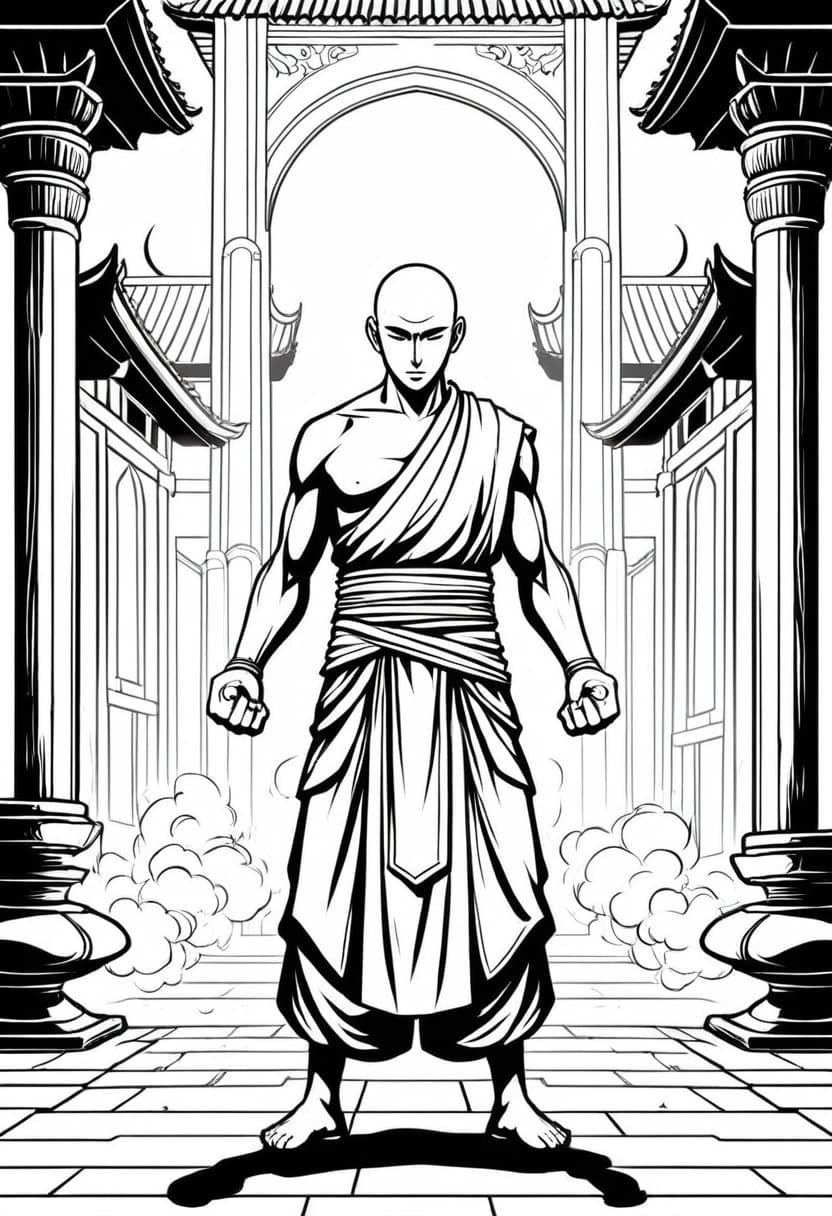 Battle Monk Power Unleashed — free printable coloring page to download and print