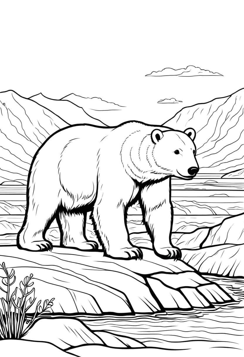 Bear in Polar Wonderland — free printable coloring page to download and print