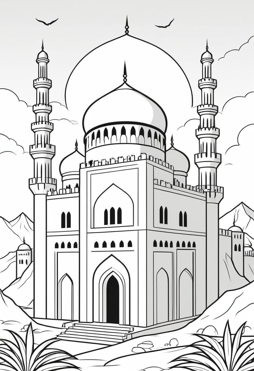 Beautiful Arabian Castle — free printable coloring page to download and print