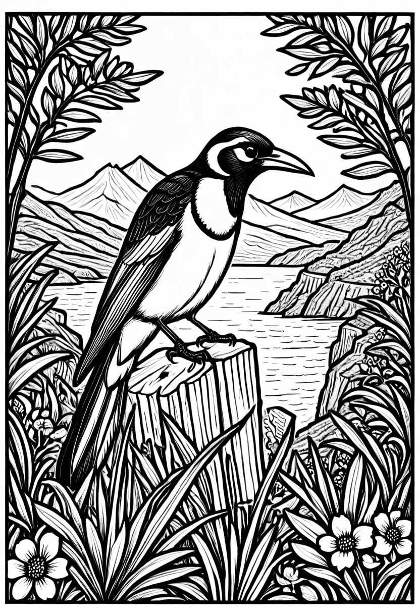 Bird in Nature — free printable coloring page to download and print