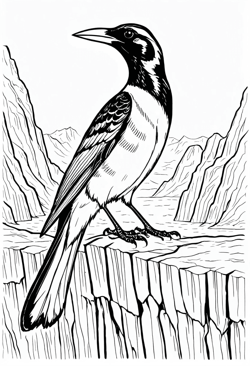 Bird on Rocks — free printable coloring page to download and print