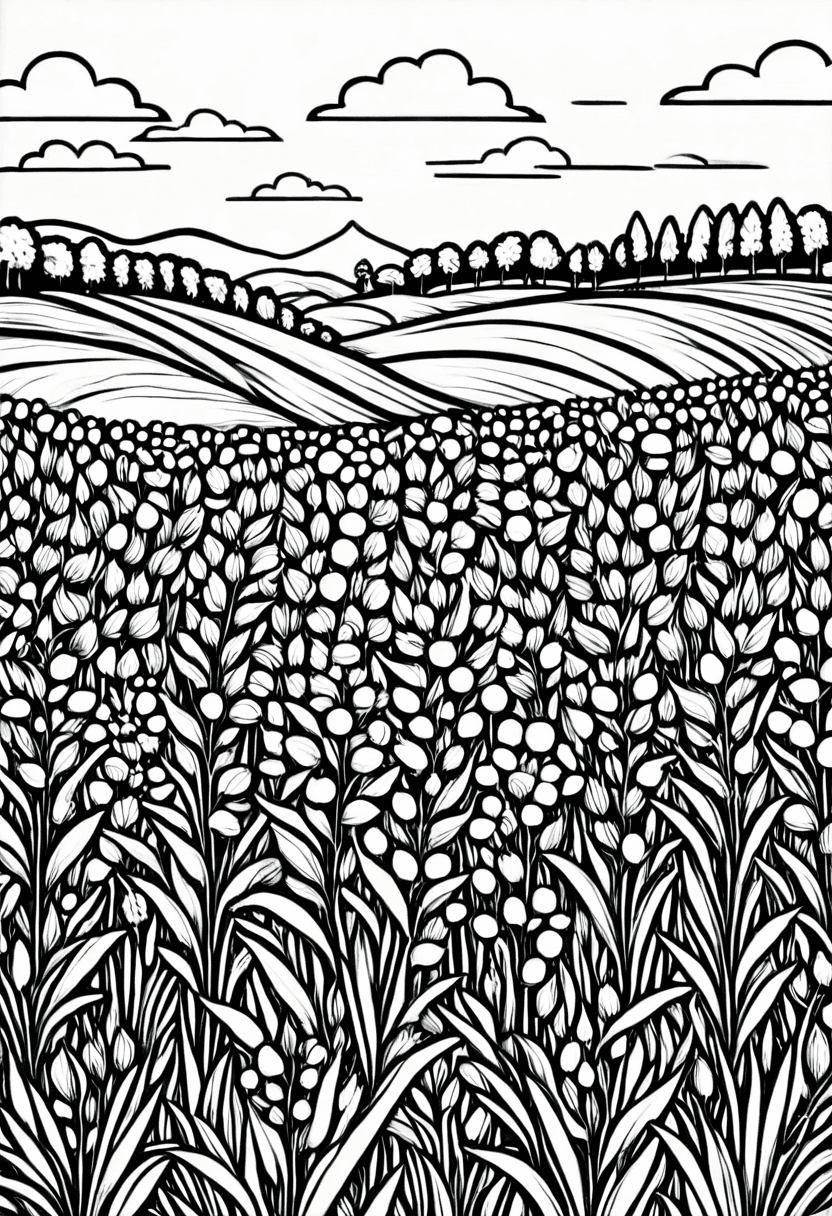 Bountiful Fields — free printable coloring page to download and print