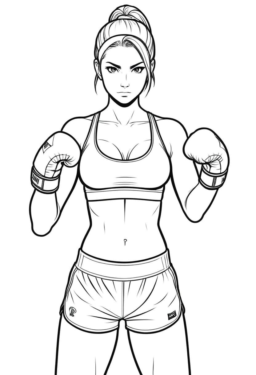 Boxing Beauty Ready for Action — free printable coloring page to download and print