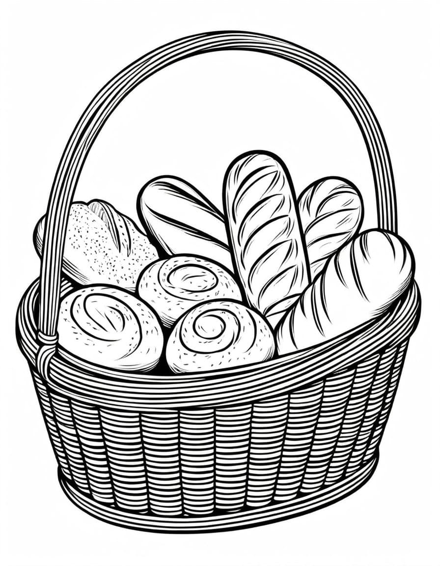 Bread Basket Delights — free printable coloring page to download and print