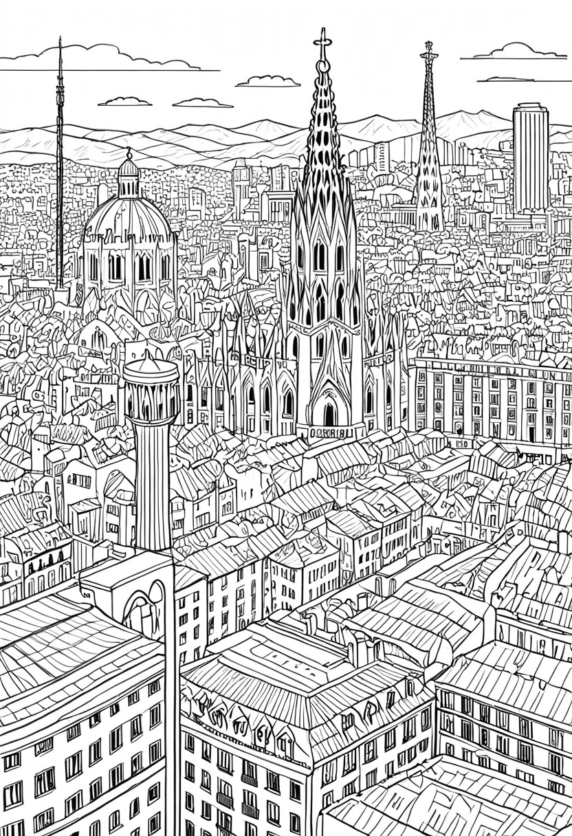 Bright City Sketches — free printable coloring page to download and print