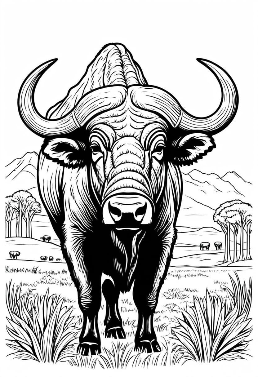 Buffalos Wild West — free printable coloring page to download and print