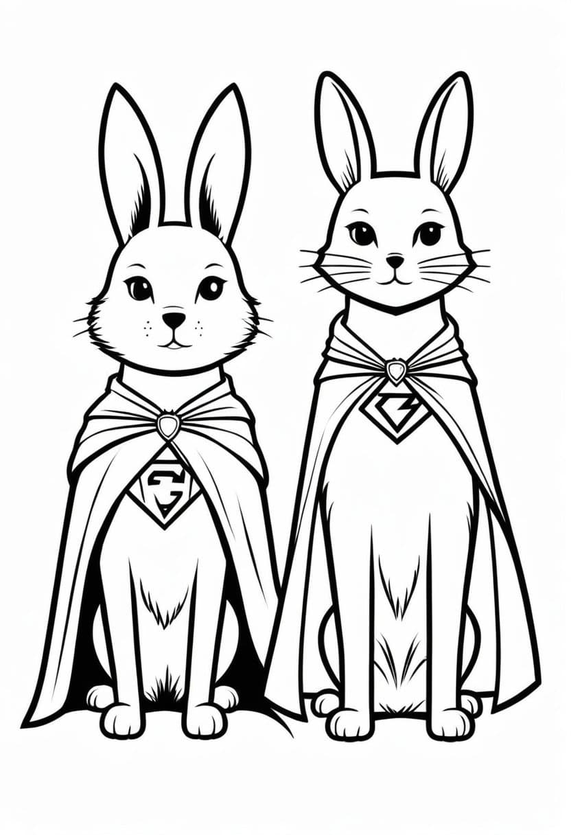 Bunny Superheroes — free printable coloring page to download and print
