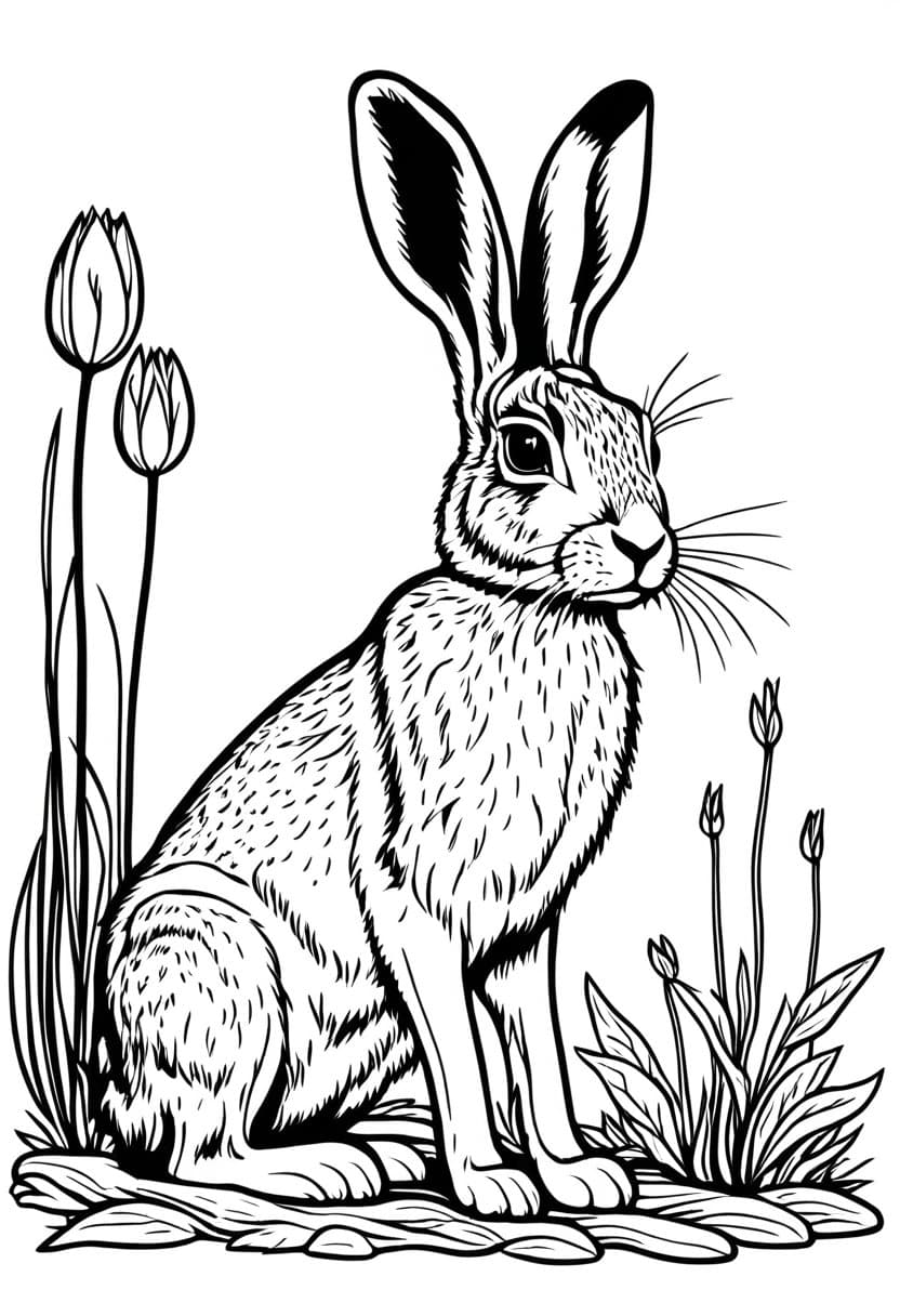 Bunny in Bloom — free printable coloring page to download and print