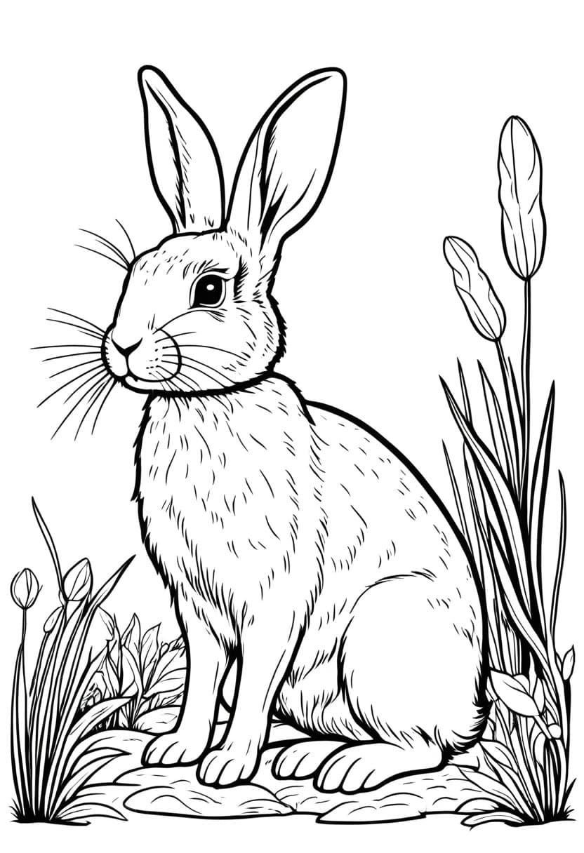Bunny in Field — free printable coloring page to download and print
