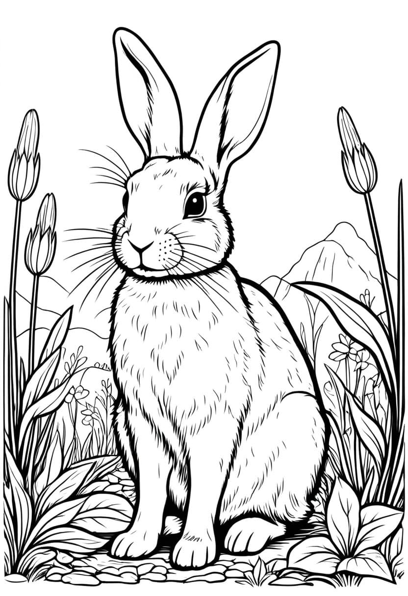 Bunny in the Meadow — free printable coloring page to download and print