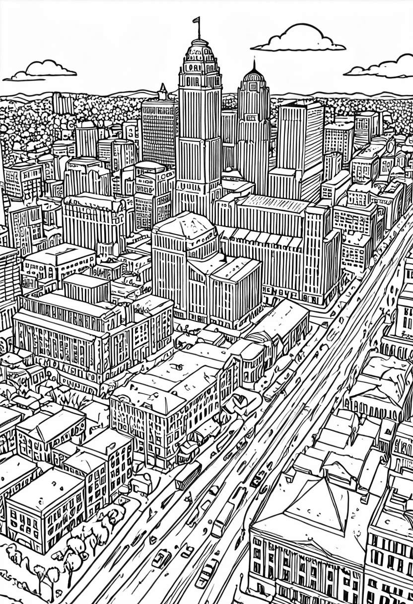 Bustling Cityscape — free printable coloring page to download and print