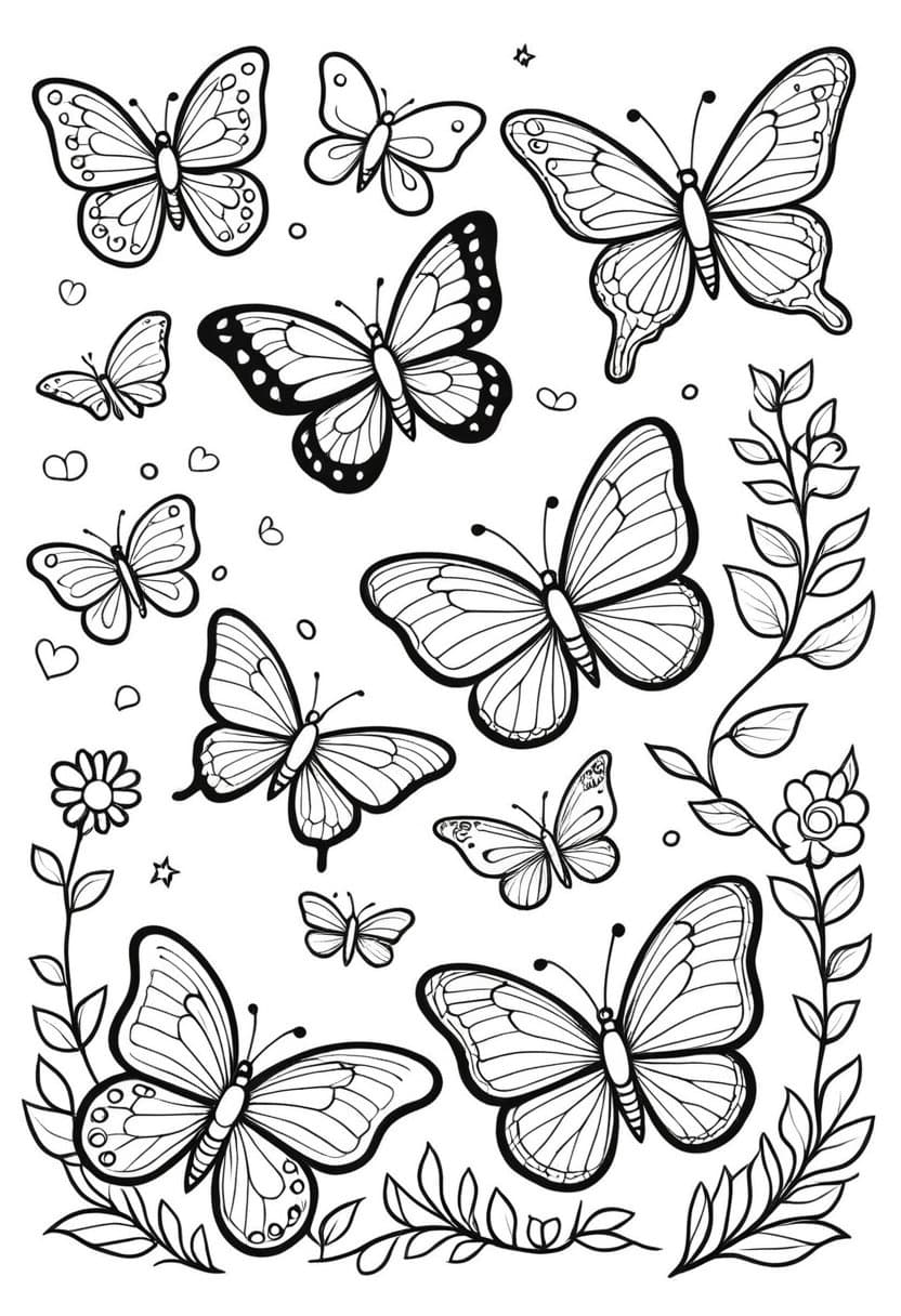 Butterfly Bouquet — free printable coloring page to download and print