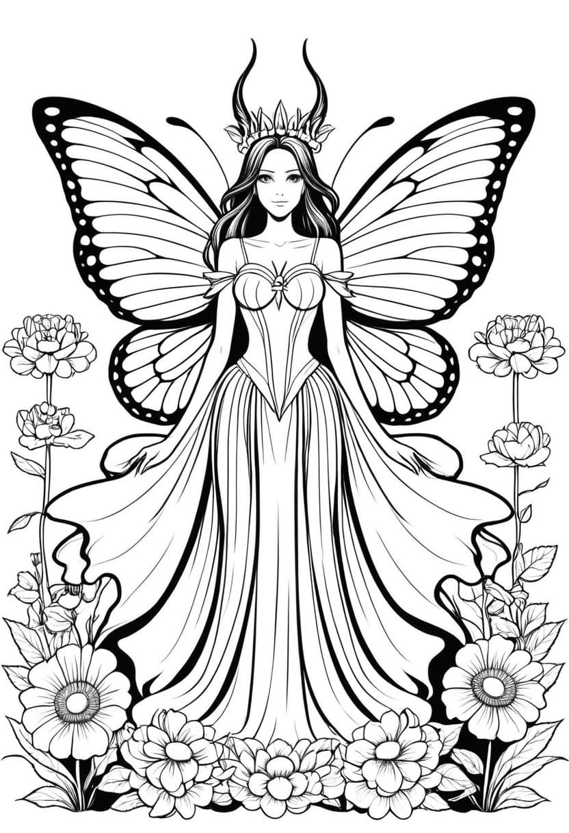 Butterfly Witch Enchanted Garden — free printable coloring page to download and print