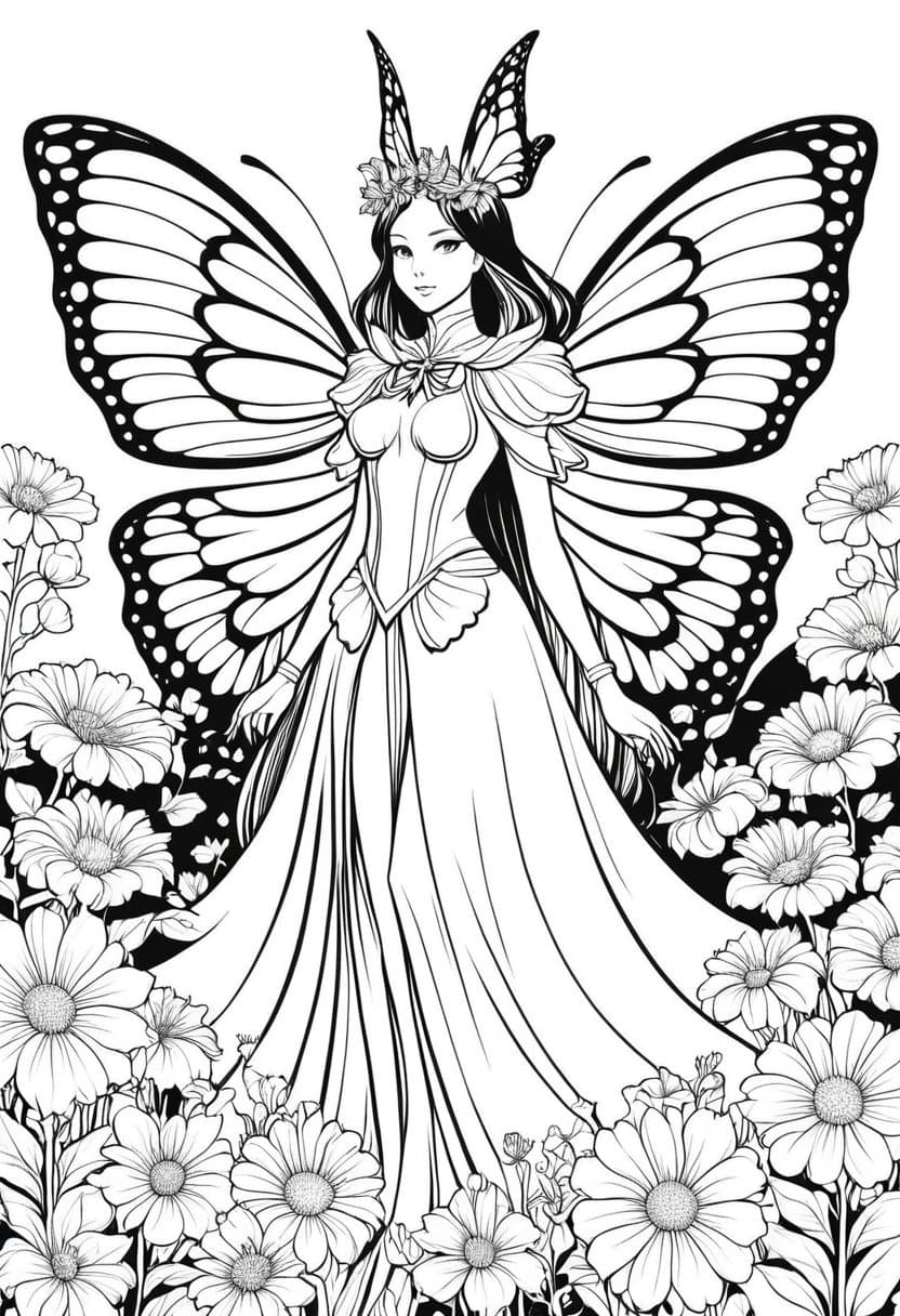 Butterfly Witch Garden — free printable coloring page to download and print