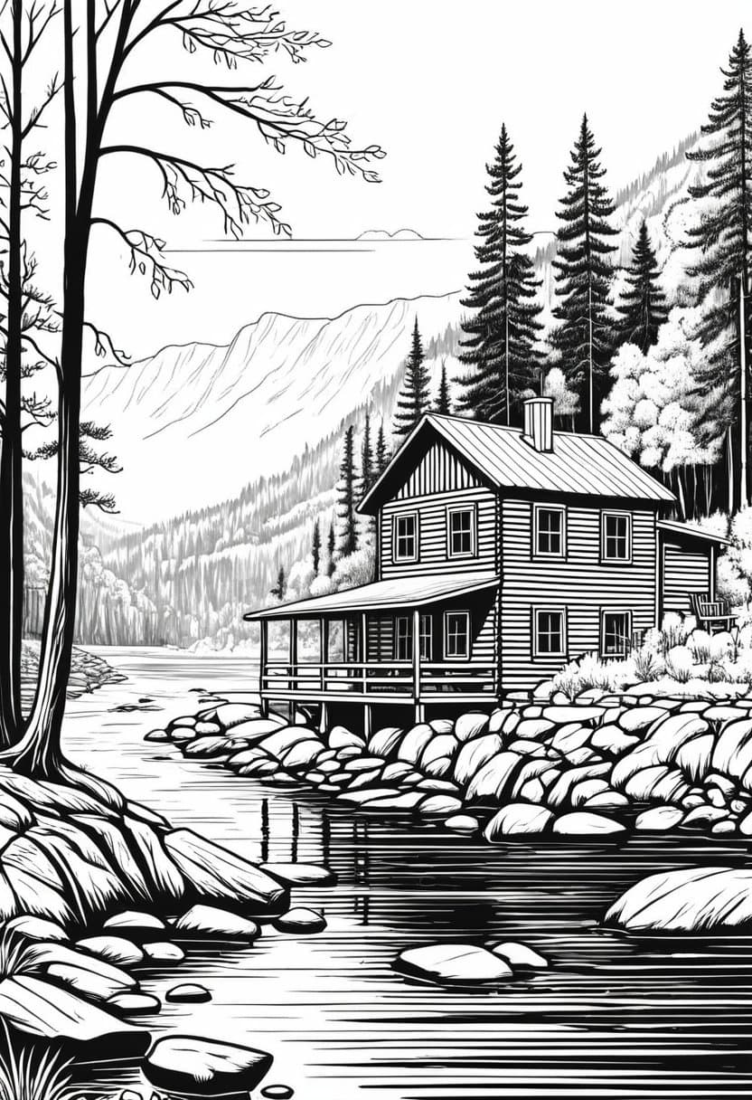 Cabin Charm — free printable coloring page to download and print