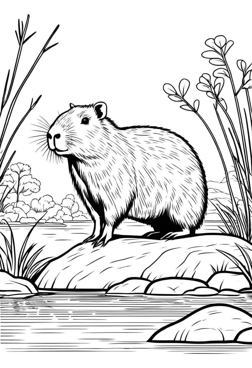 Capybara in the Wild — free printable coloring page to download and print