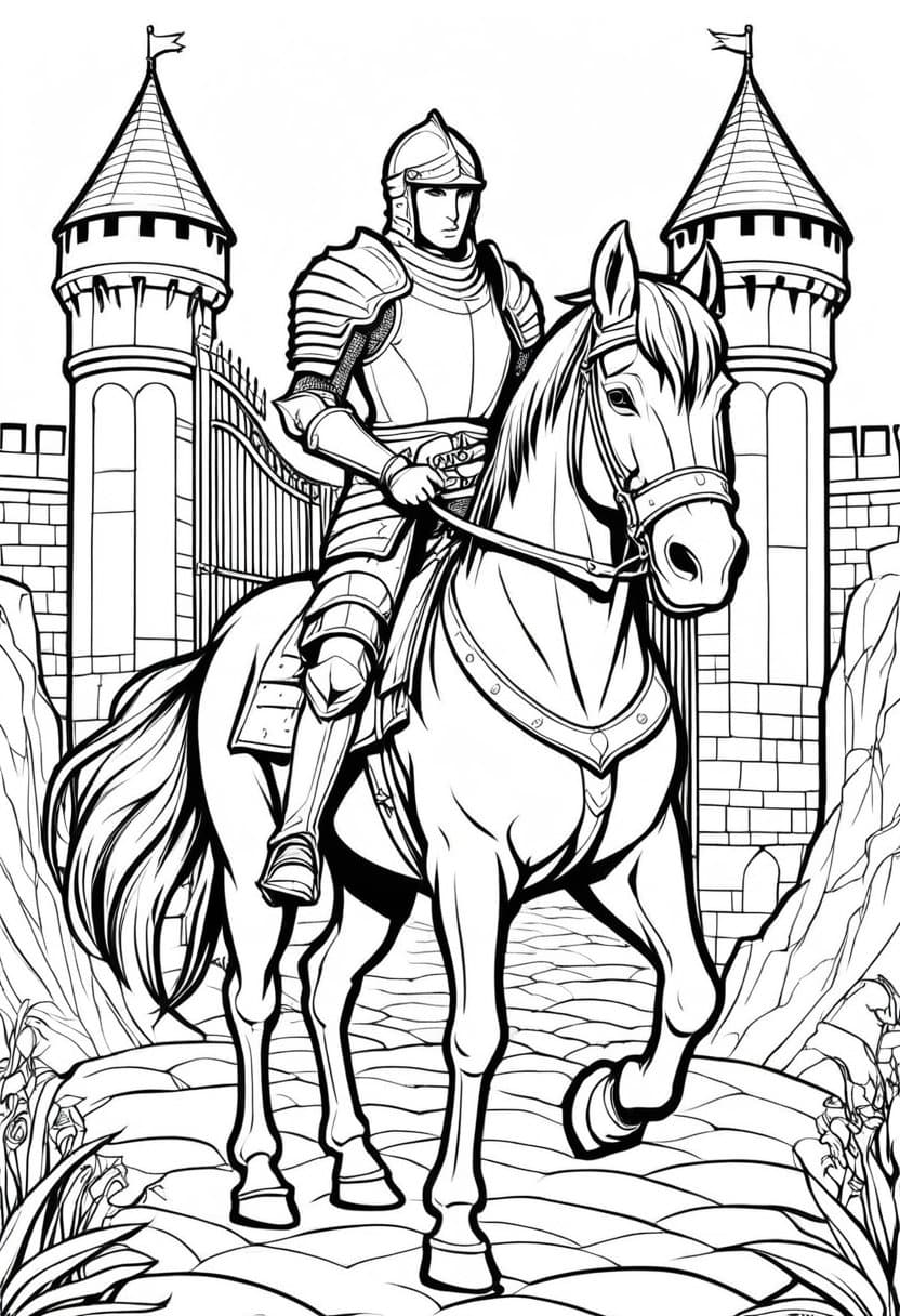 Castle Knight Rider — free printable coloring page to download and print
