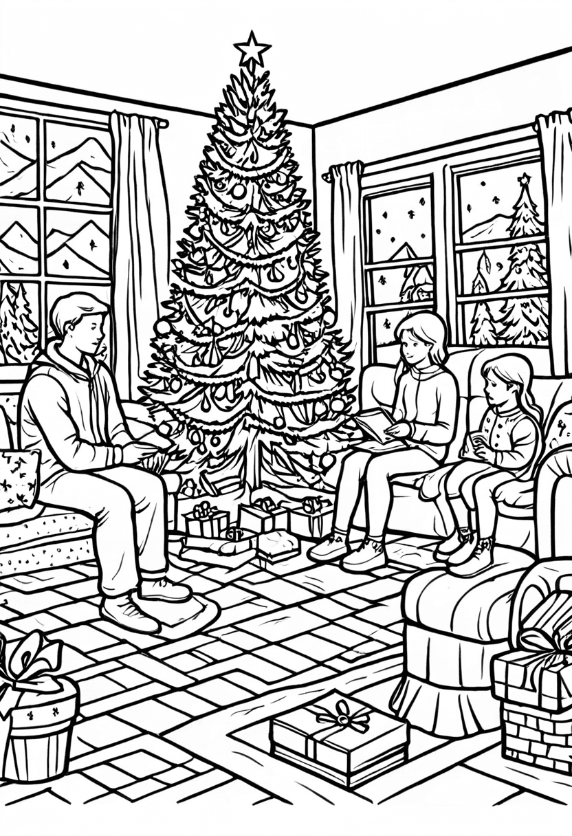 Celebrating Christmas — free printable coloring page to download and print