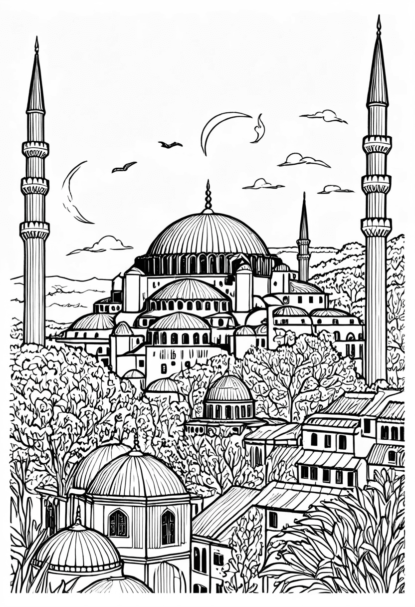 Celestial Istanbul Sketch — free printable coloring page to download and print