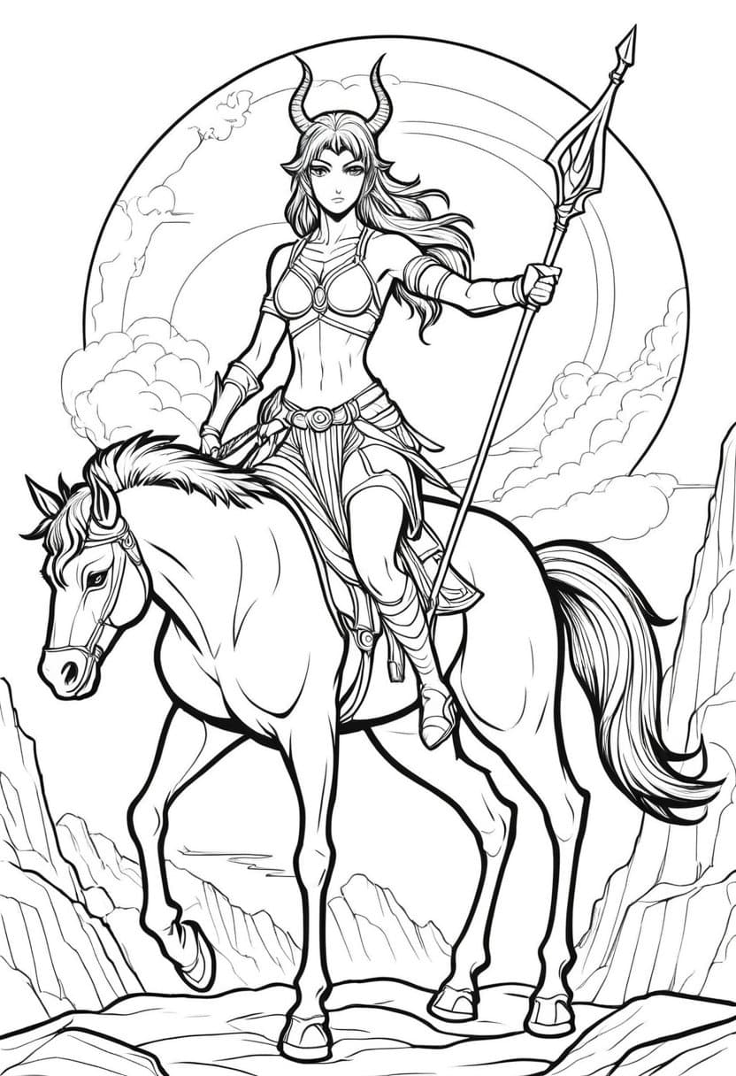 Centaur Warrior Riding into Battle — free printable coloring page to download and print