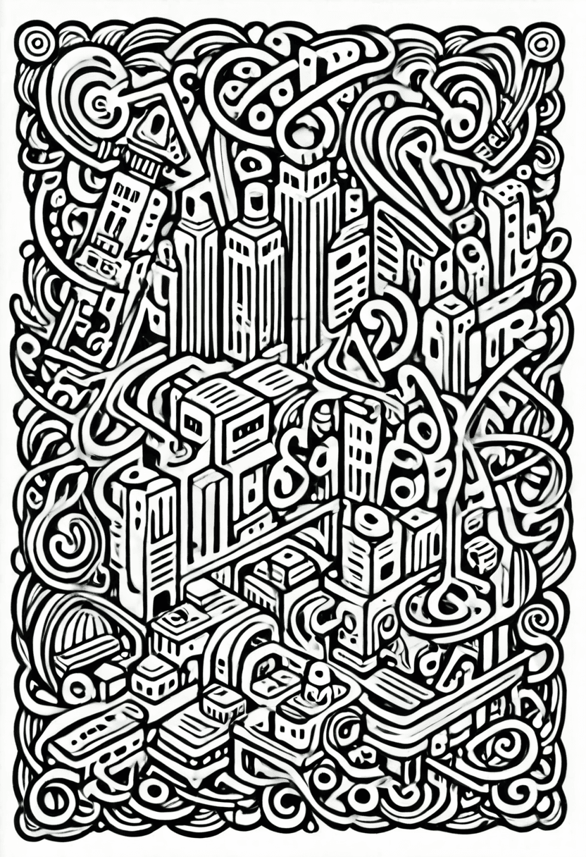 Chaotic Cityscape — free printable coloring page to download and print