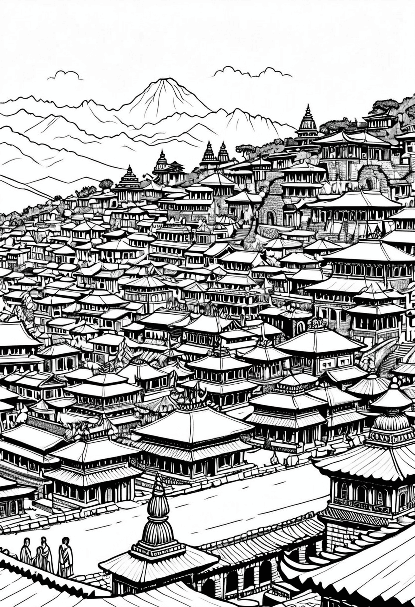 Charming Village — free printable coloring page to download and print