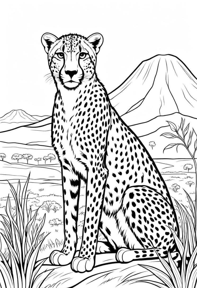 Cheetah in the Wild — free printable coloring page to download and print