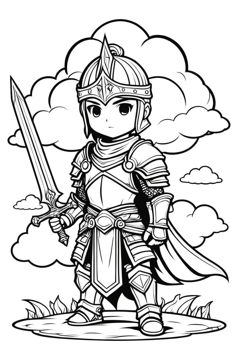 Chibi Cloud Knight — free printable coloring page to download and print