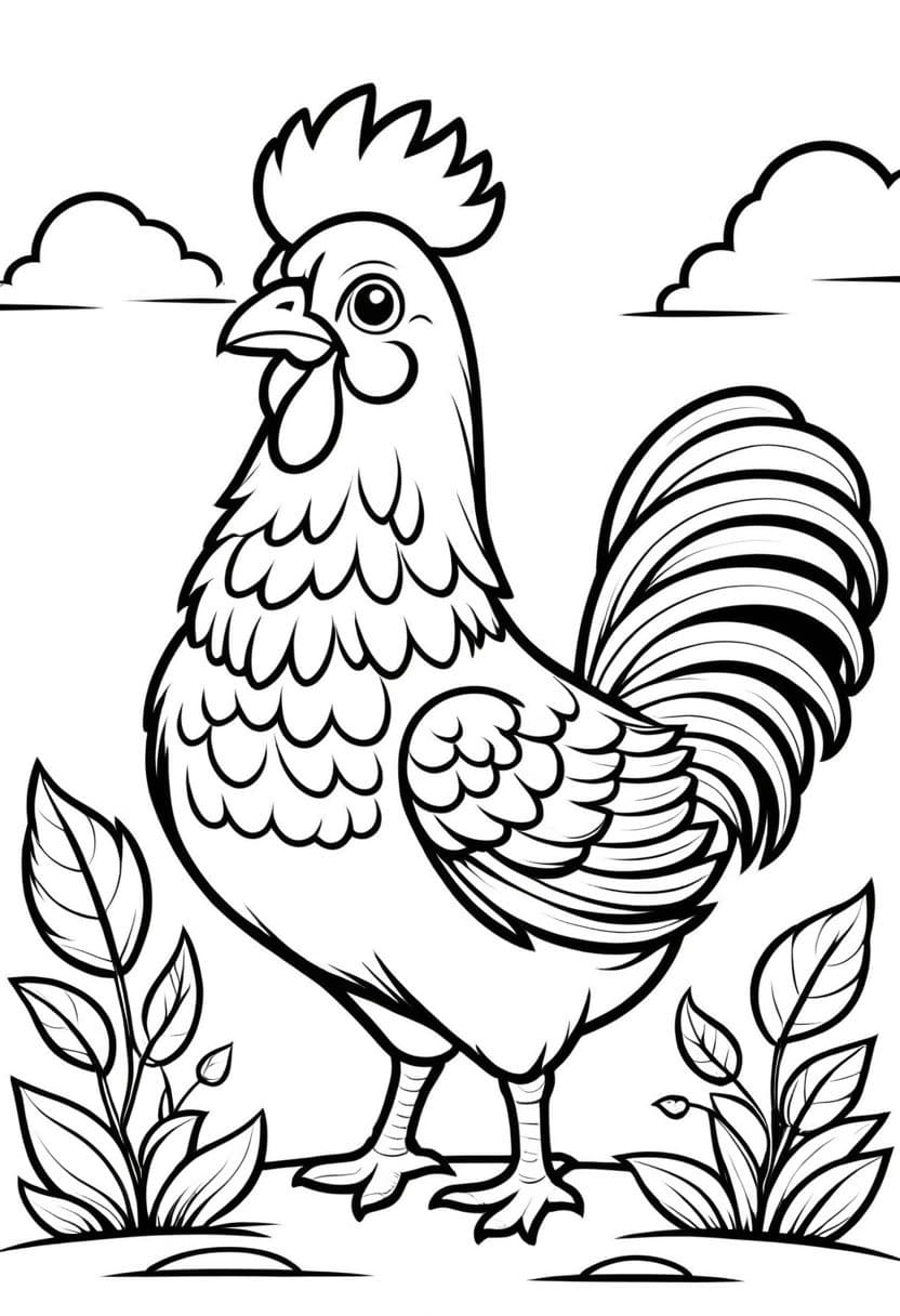 Chicken Rooster — free printable coloring page to download and print