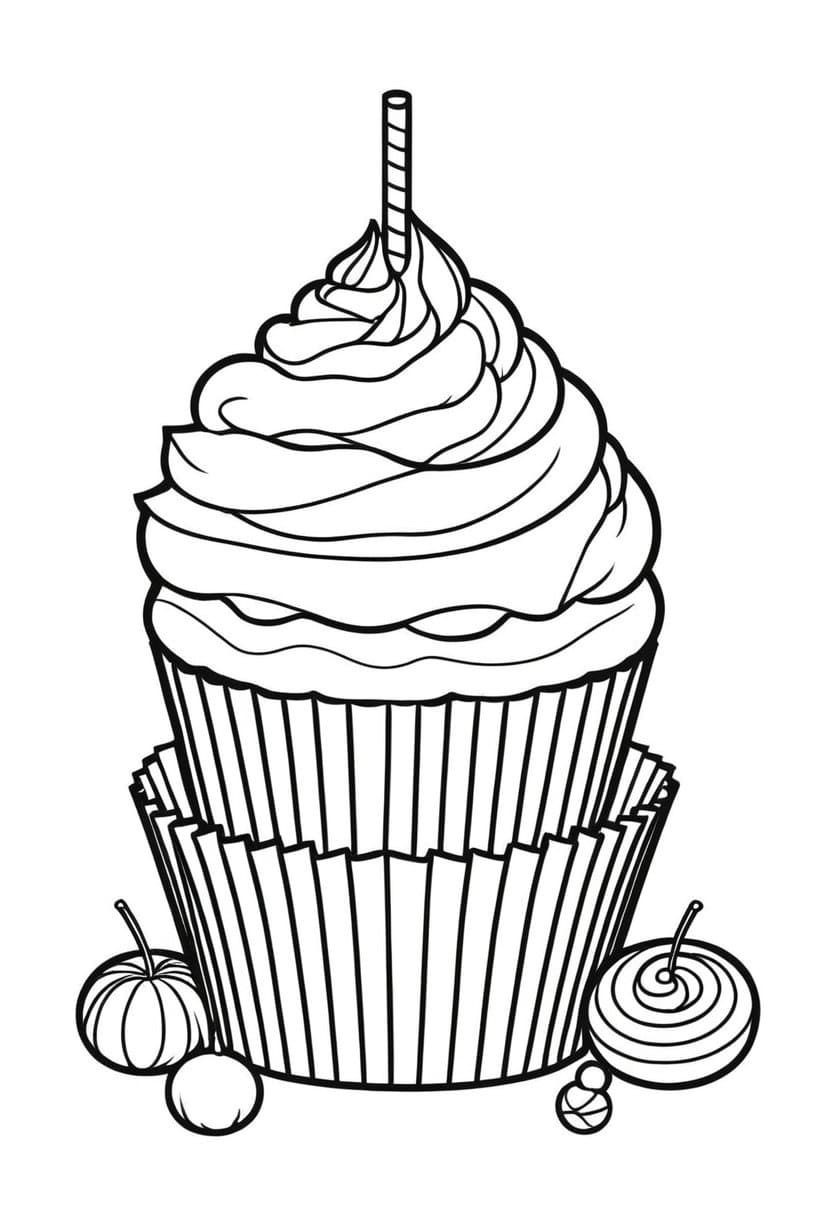 Chocolate Cupcake with Sprinkles — free printable coloring page to download and print