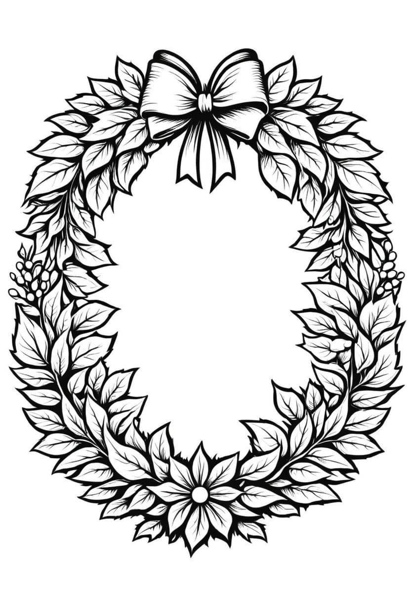 Christmas Wreath — free printable coloring page to download and print
