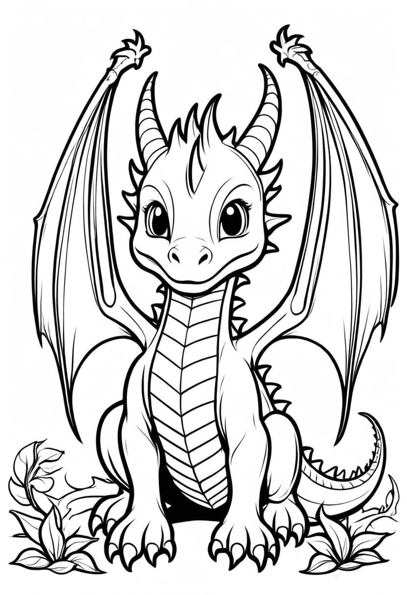 Chubby Cute Dragon — free printable coloring page to download and print
