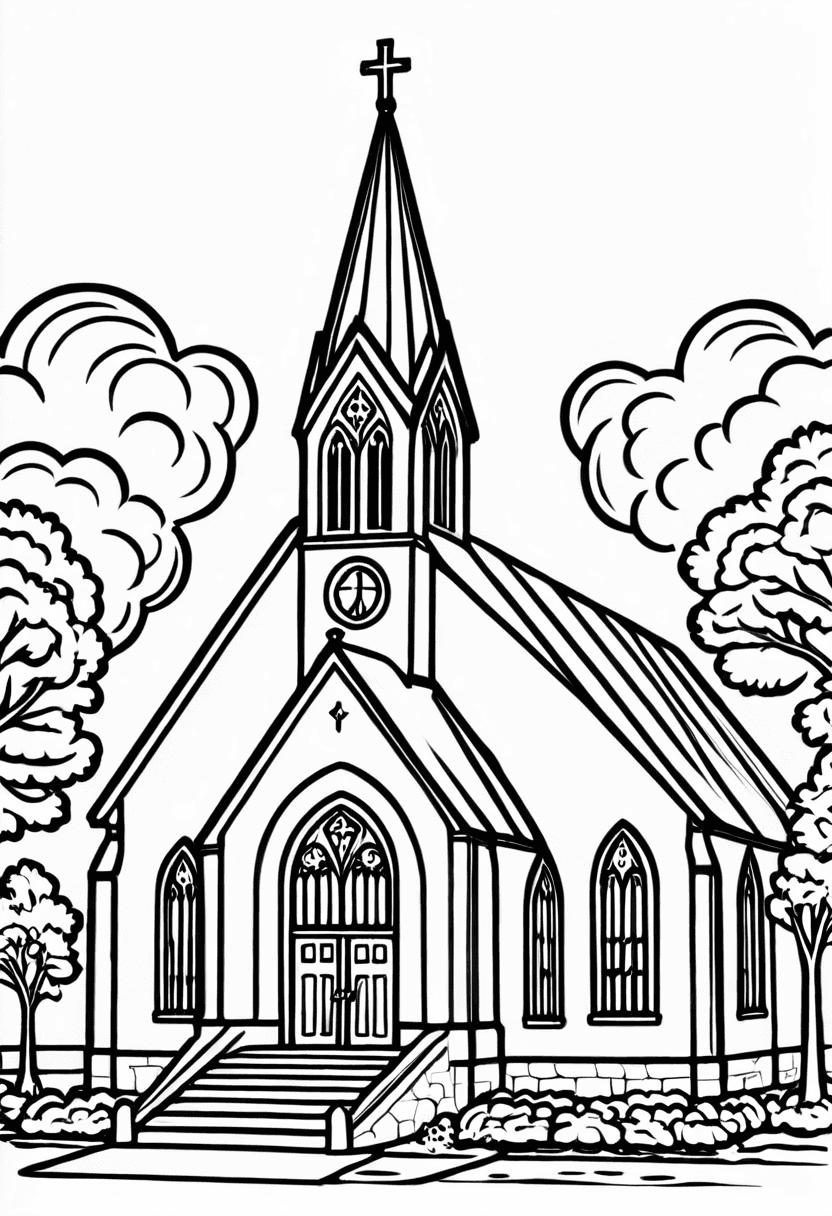 Church — free printable coloring page to download and print