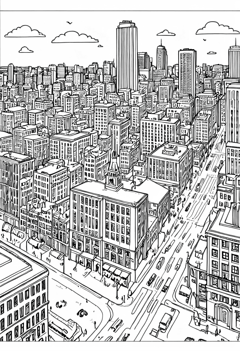 Cityscape Scene — free printable coloring page to download and print