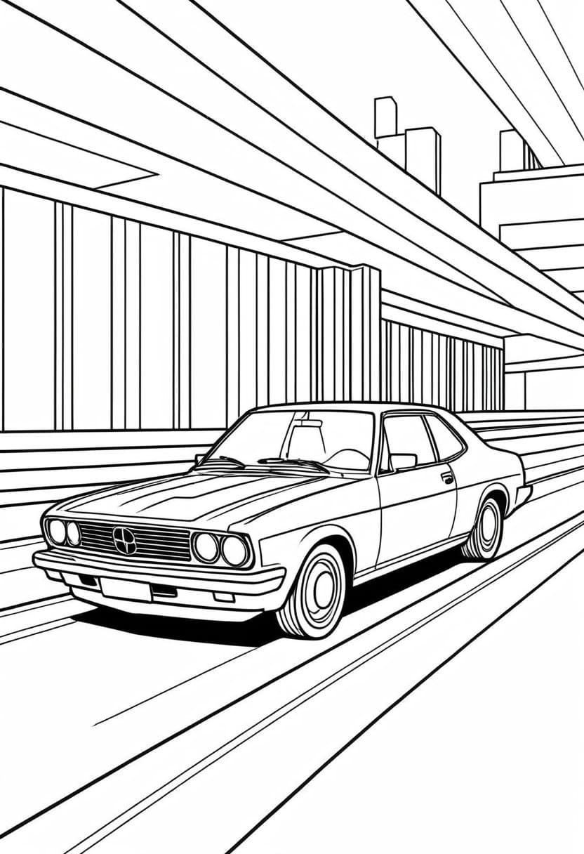 Classic Car Drive — free printable coloring page to download and print