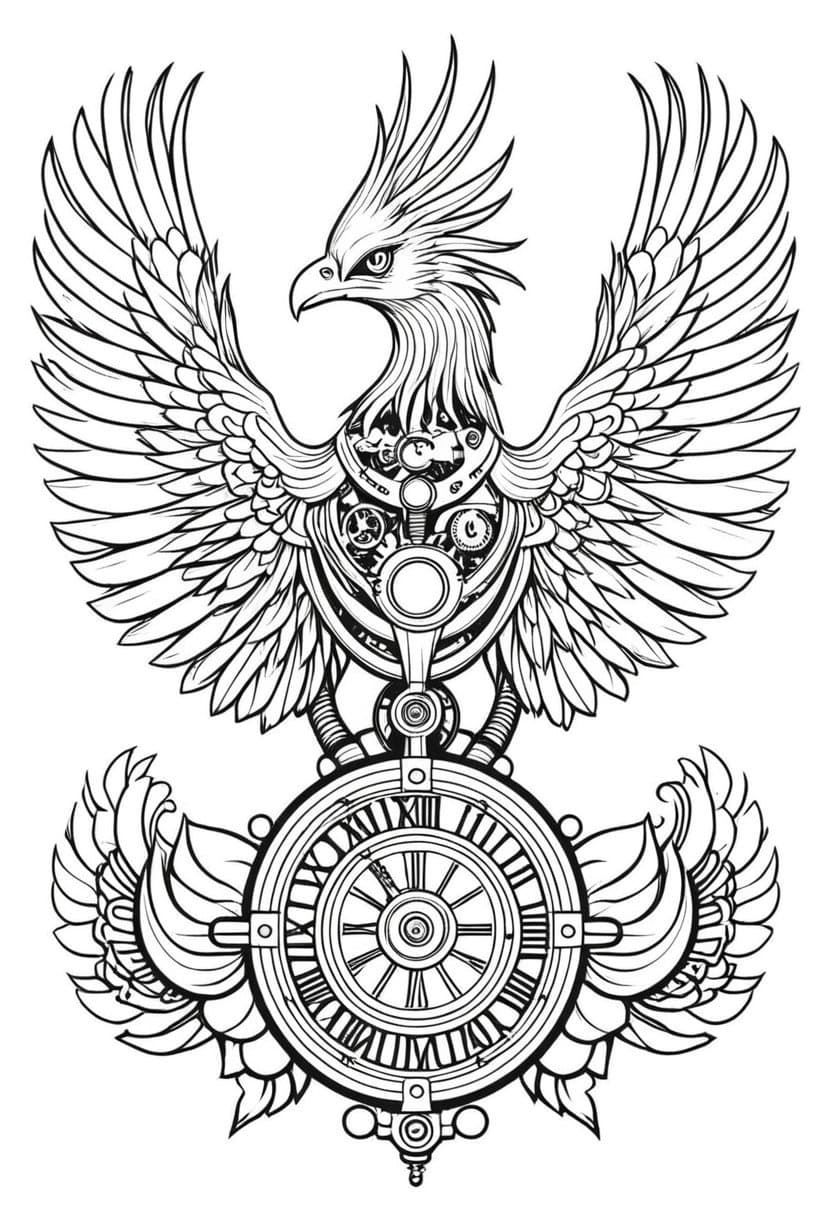 Clockwork Phoenix — free printable coloring page to download and print