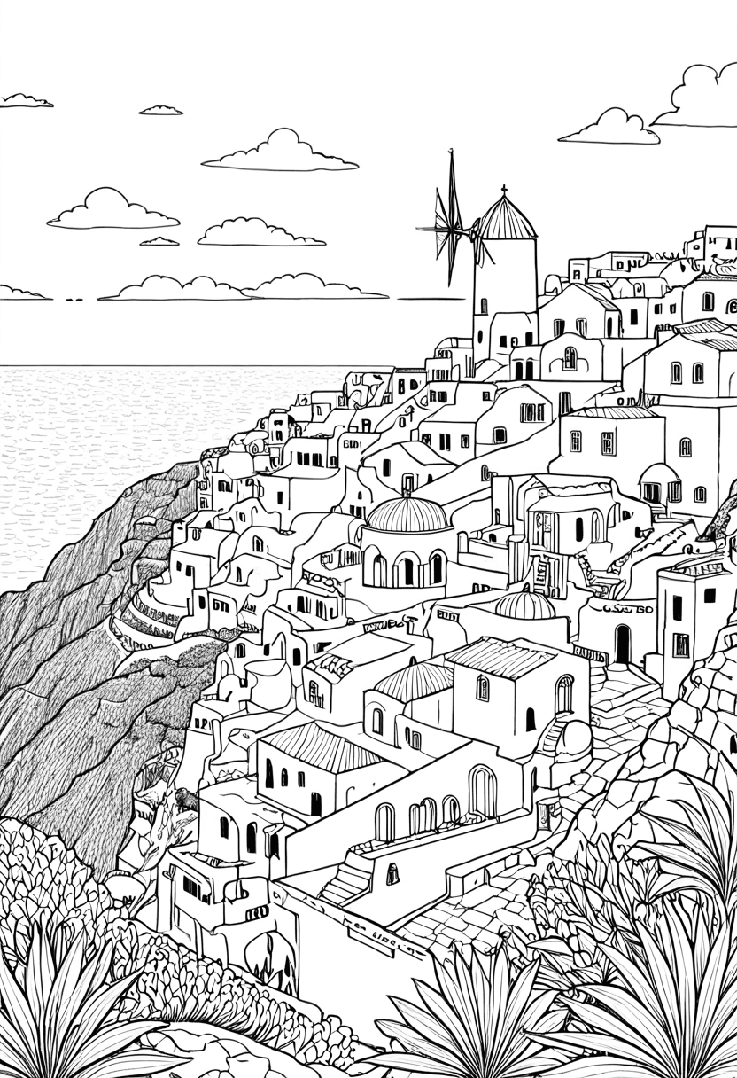 Coastal Village Getaway — free printable coloring page to download and print