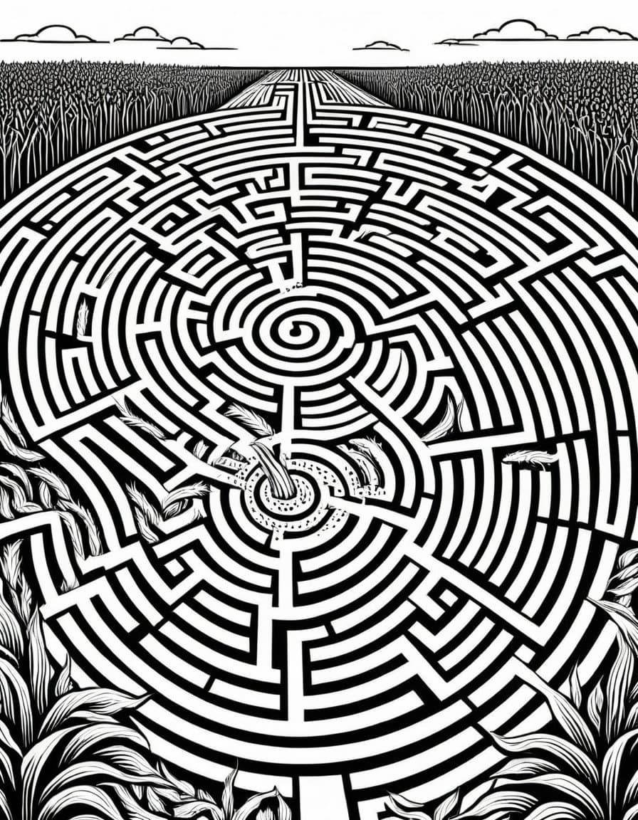 Corn Maze Labyrinth — free printable coloring page to download and print